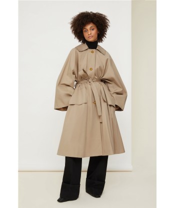 Oversized belted coat in organic gabardine Fin de série