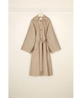 Oversized belted coat in organic gabardine Fin de série