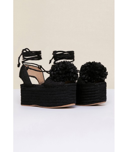 Pompom platform espadrilles brillant des détails fins