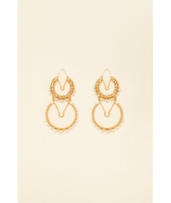 Double brass and pearl hoop earrings acheter