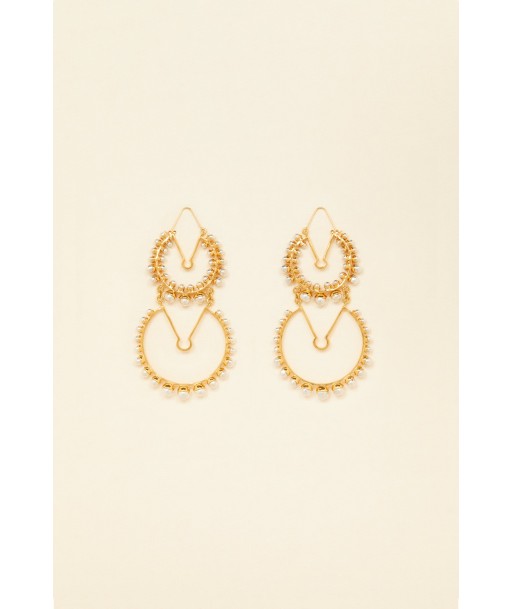 Double brass and pearl hoop earrings acheter