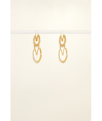 Double brass and pearl hoop earrings acheter