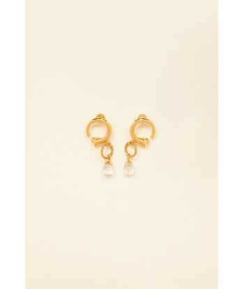 Circular brass and pearl earrings soldes