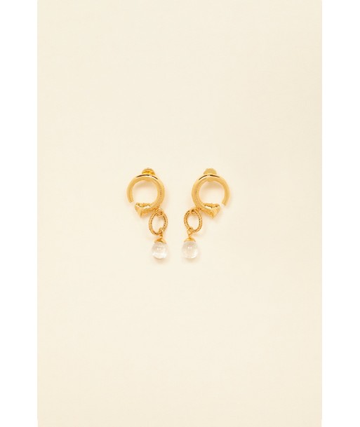 Circular brass and pearl earrings soldes