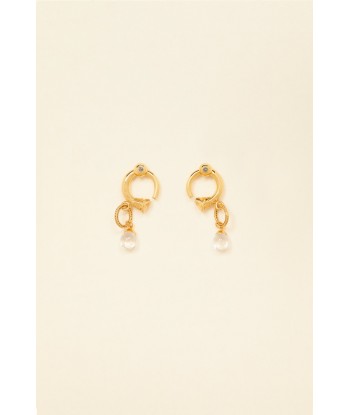 Circular brass and pearl earrings soldes