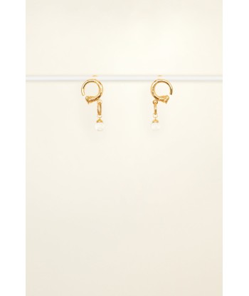 Circular brass and pearl earrings soldes