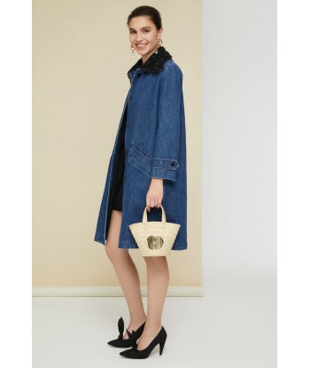 Jewelled collar denim overcoat Economisez 