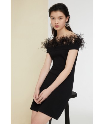 Feather off-the-shoulder knit dress de France