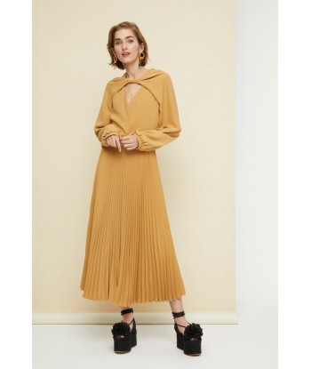 Twisted neckline pleated midi dress basket pas cher