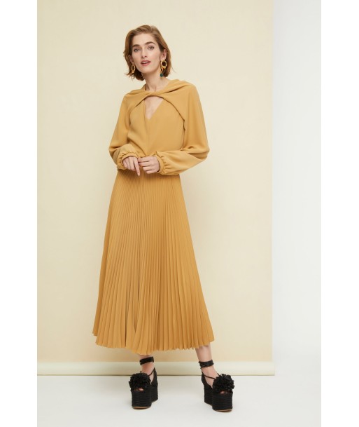 Twisted neckline pleated midi dress basket pas cher