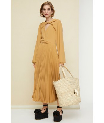 Twisted neckline pleated midi dress basket pas cher