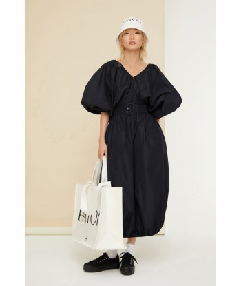 Belted maxi dress in eco-friendly faille en ligne